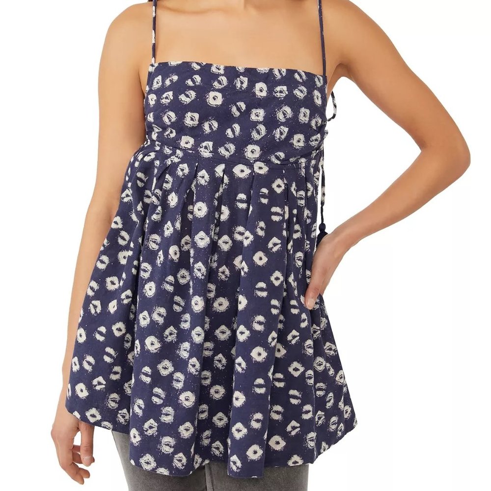 Free People Molly Tunic Indigo Combo Abstract Print Womens Size Medium